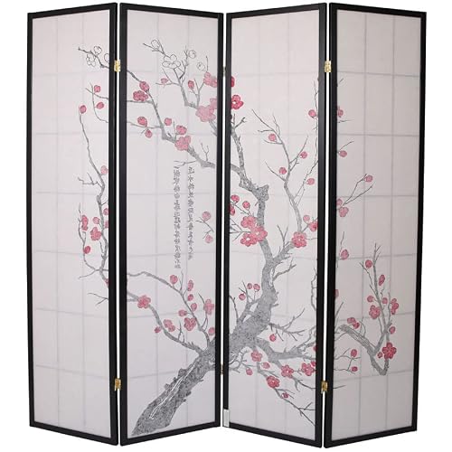 Legacy Decor 4-Panel Blossom Screen Room Divider, Black