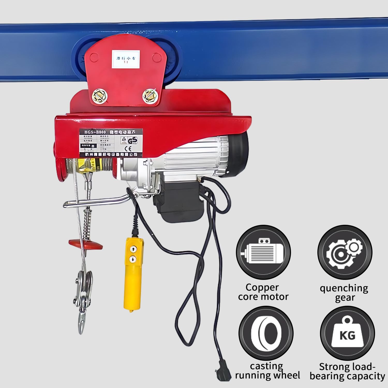 Laufkatze 0,5Tonnen Tragfähigkeit Hallenkran 68-110mm Einstellbare Breite Kran 200x210x200mm Doppelrad Design Handfahrwerk Rollfahrwerk Seilwinde Laufkatze für I- und H-Trägern Hallenkran Ladekran