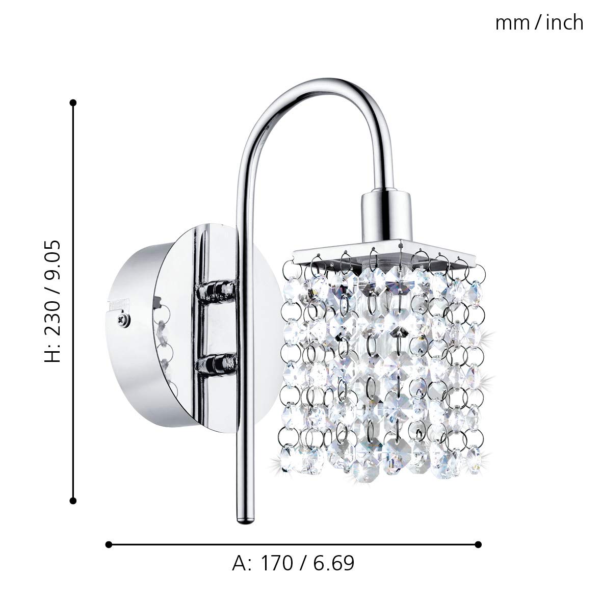 EGLO LED Wandlampe Almonte, Wandleuchte Bad, Badezimmer Lampe aus Metall in Chrom und Kristall in Klar, LED Feuchtraumleuchte warmweiß, G9, IP44
