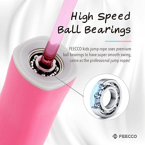 Miniatura 2 de FEECCO - Cuerda de saltar para niños, cuerdas de saltar de color rosa y azul para niñas y niños de 3 a 12 años de edad, con cuerda de longitud