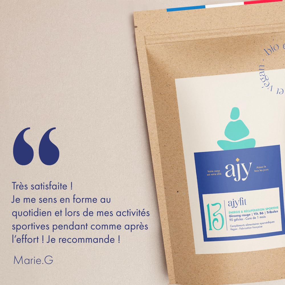 AJYFIT Energie, récupération sportive & concentration | Tribulus, vitamine B6 et ginseng rouge | 100% naturel, 45 gélules