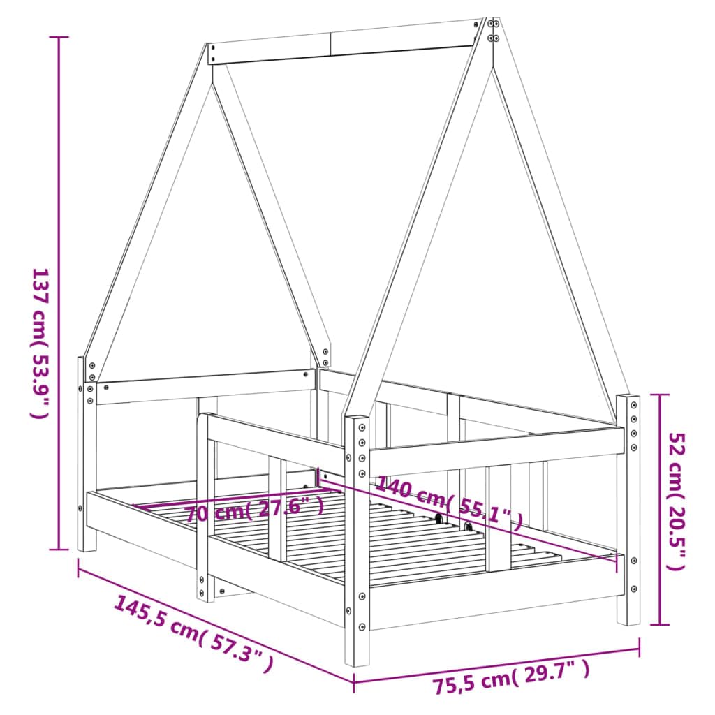 Mangloder Kinderbett 70x140 cm Massivholz Kiefer, Hausbett mit Lattenrost, Kleinkindbett für 18 Monate bis 4 Jahre, niedriger Einstieg, naturbelassenes Babybett für Kinderzimmer