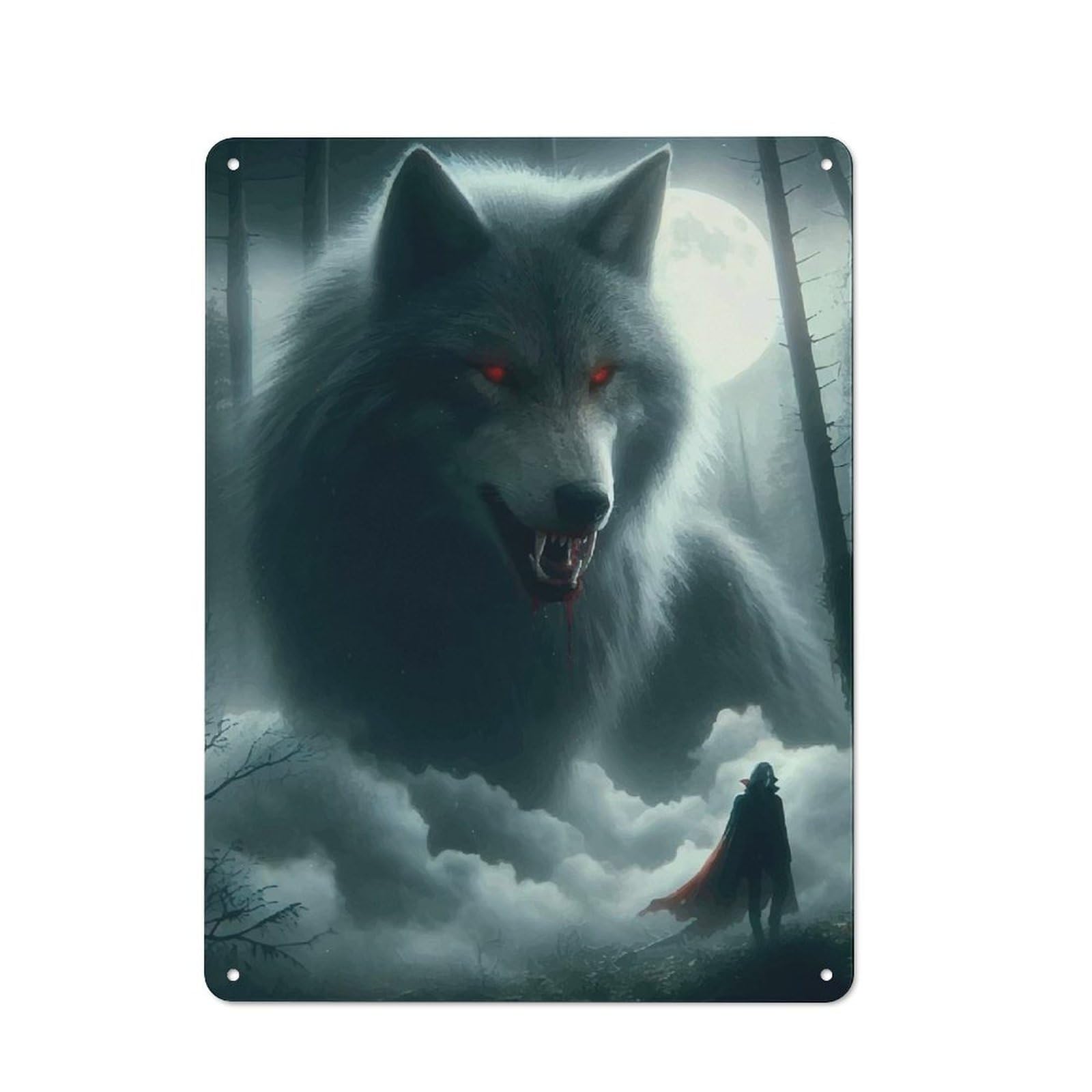 Workshop Style THE WOLF AND THE VAMPIRE Decorative Metal Plaque 40x30cm, Workshop Wall Decor for Garage, Hobby Room, Office Or Man Cave