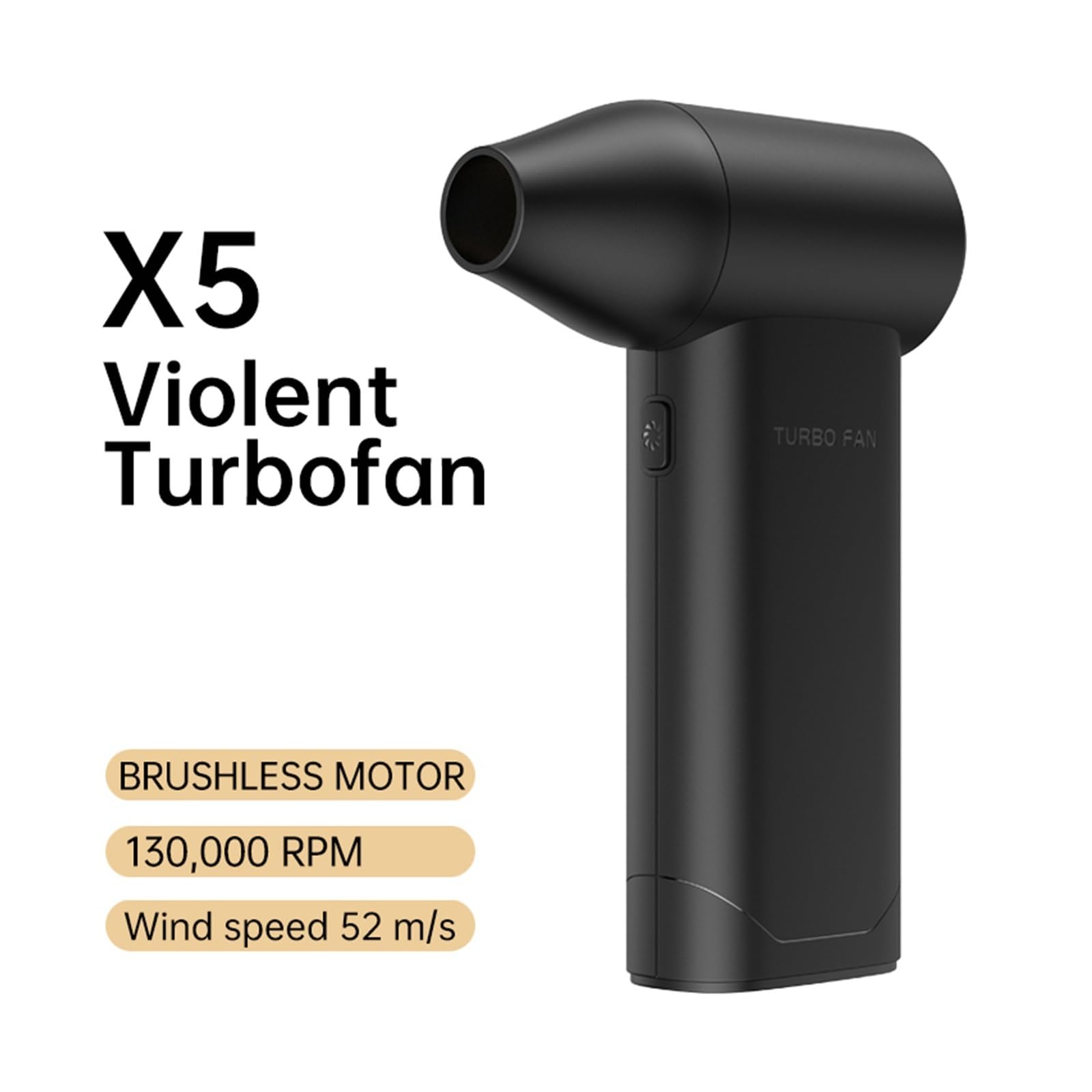 Soffiatore per foglie, X5 Fan Ventilatore elettrico potente Asciugacapelli portatile ad alta velocità Turbo(Noir)