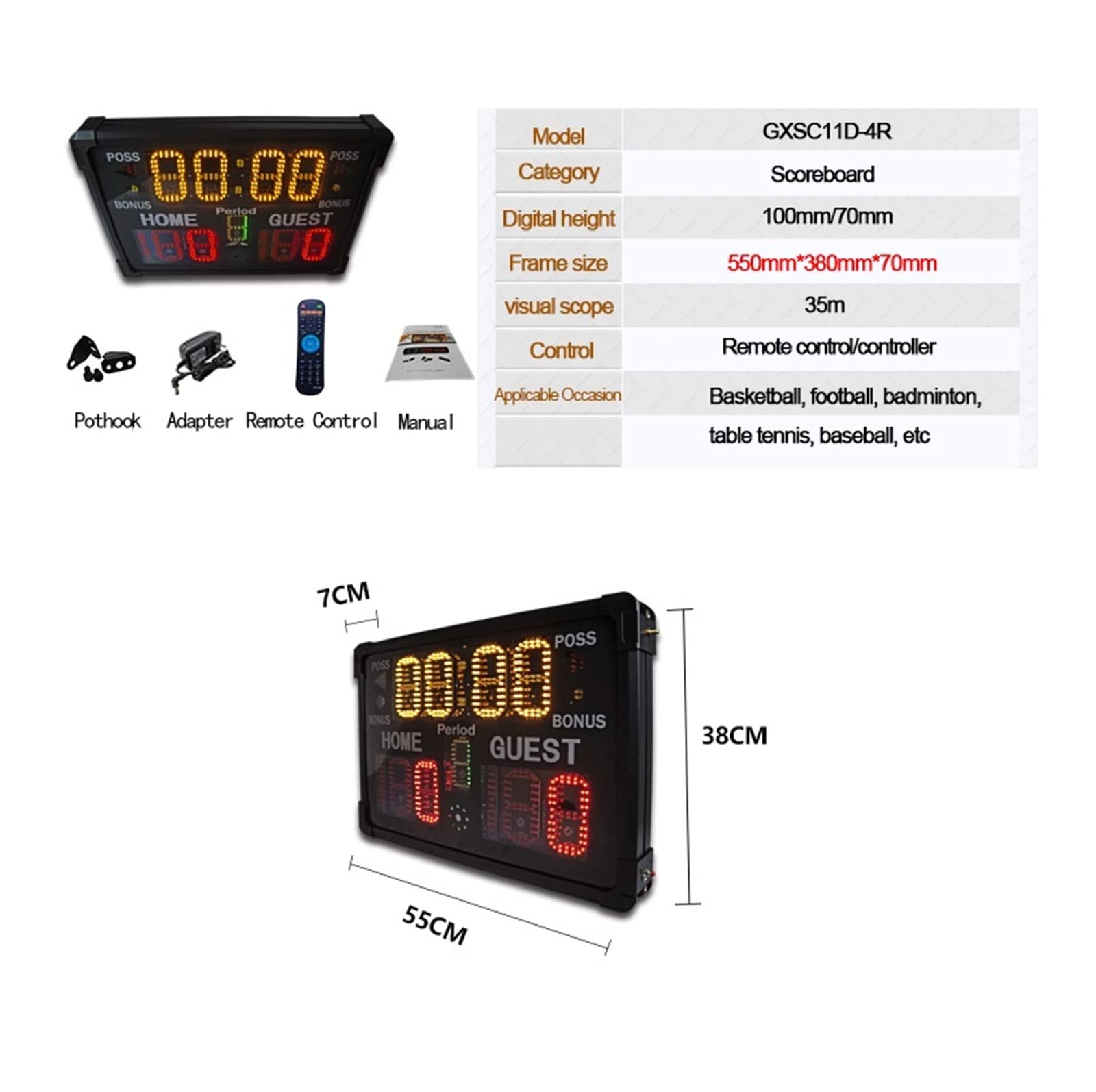 Multisport-LED-Anzeigetafel, tragbare elektronische Anzeigetafel für digitale Sportarten, batteriebetriebene, tragbare elektronische Tischanzeigetafel, Countdown-Timer und Spielstand für Spiele m