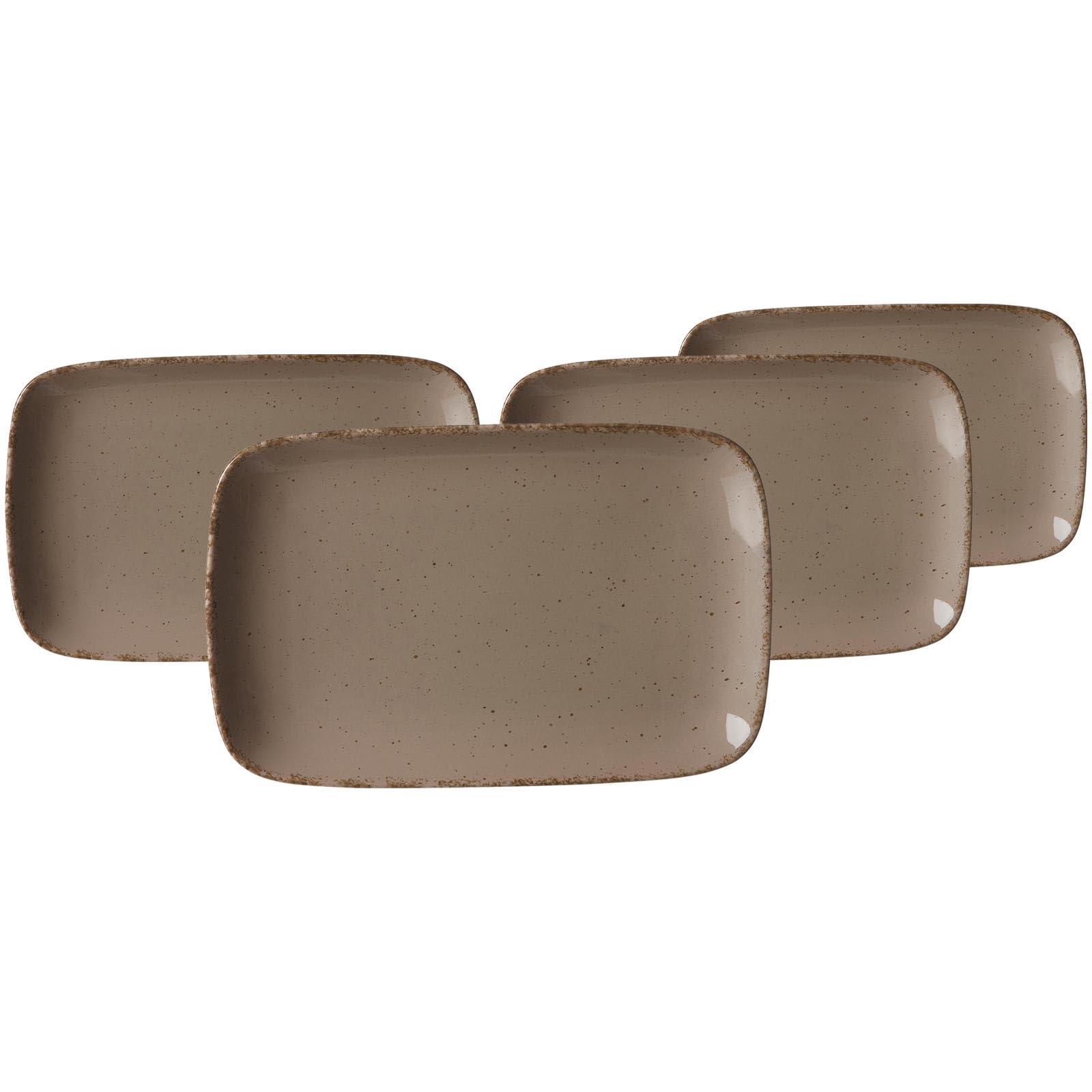 Ritzenhoff & Breker Servierplatten-Set Casa 4-teilig, 24 x 15 cm, Recheckige Platten im Vintage-Look, Mix & Match-Geschirr, Spülmaschinenfest & Mikrowellengeeignet, Porzellan, Nougat
