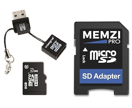 MEMZI PRO 8GB Class 10 90MB/s Micro SDHC Memory Card with SD Adapter and Micro USB Reader for Crosstour Action Cameras