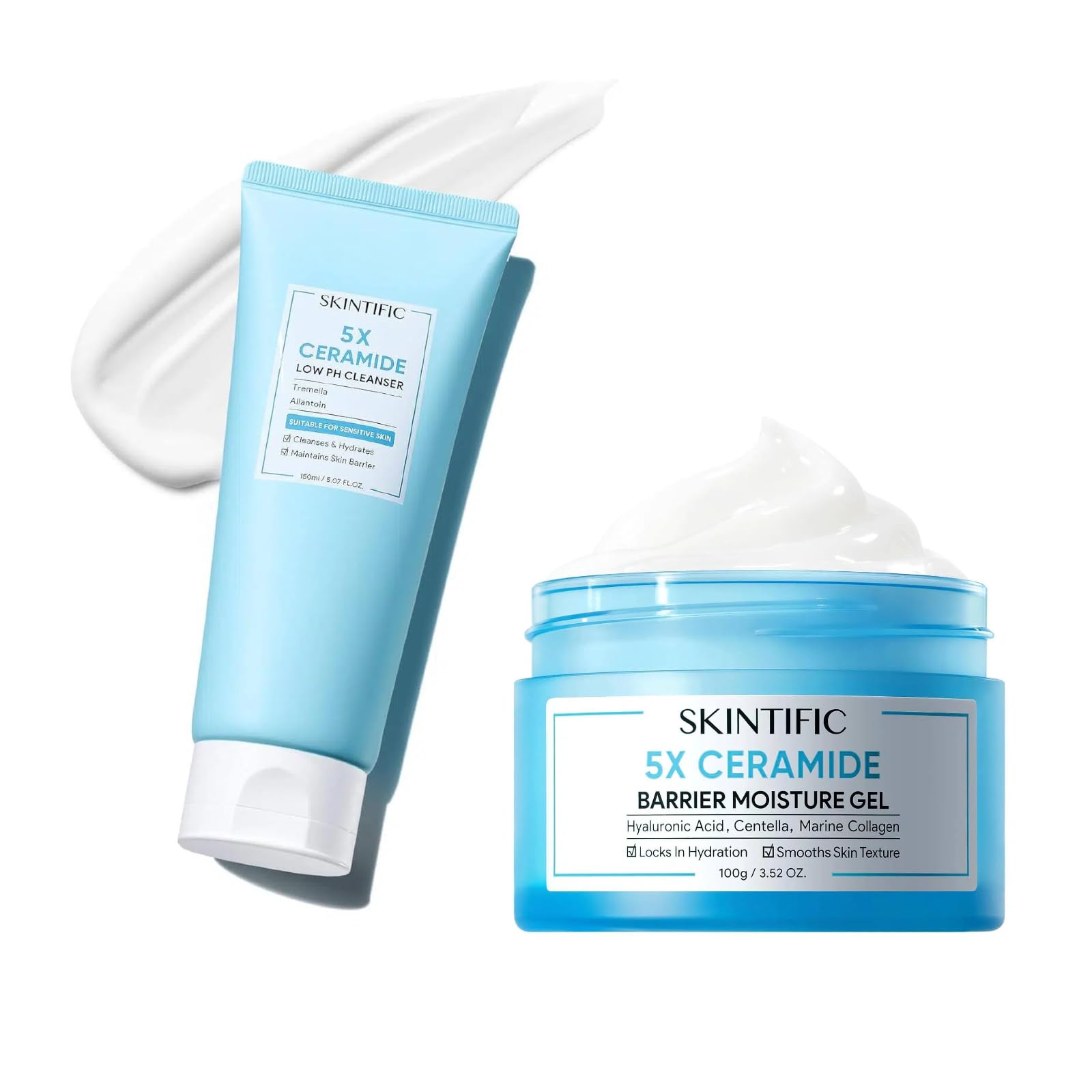 SKINTIFIC 5X Ceramides Low pH Facial Cleanser for Sensitive Skin and Face Moisturizer with 5X Ceramides