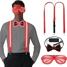 3 Pack Braces and Bow Tie LED Light Up LED Glasses for Party Glowing Set for Christmas Party Birthday Carnival Rave Evening Disco Festival Party Decorations