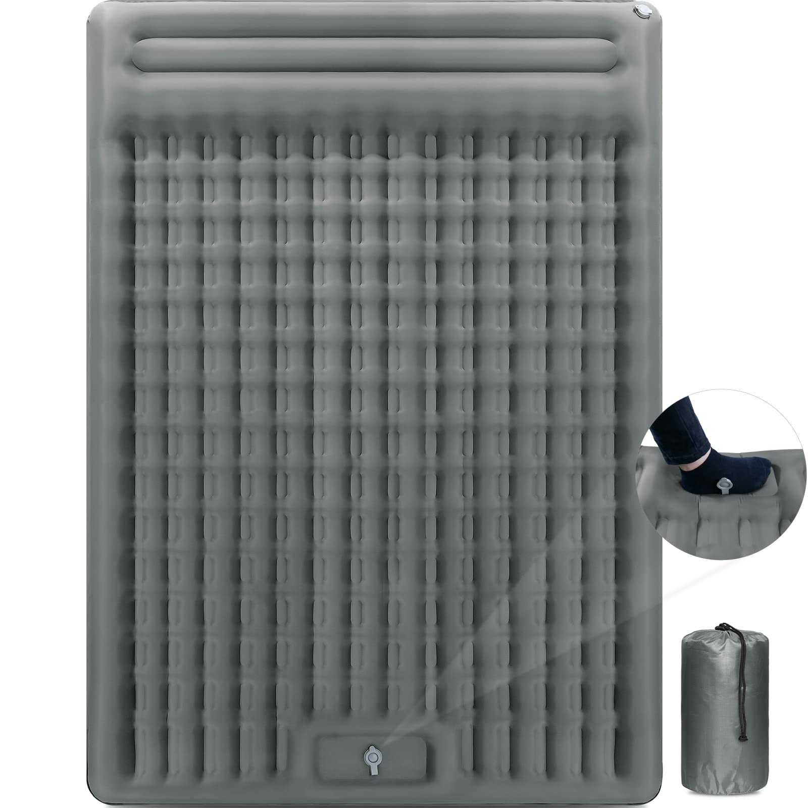 Extra Thick 4.7 Inch Double Camping Sleeping Pad, Portable Inflatable Sleeping Mat with Pillow, Foot Press Ultralight Camping Air Mattress, Durable Camping Gear Bed for Traveling Outdoors