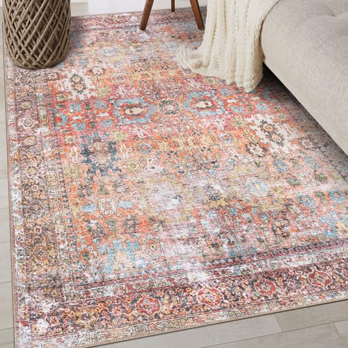 Rugshop Multi Transitional Distressed Area Rug — Machine Washable & Non‑Slip, 3'3"x5 for Living Room, Bedroom and Home Office