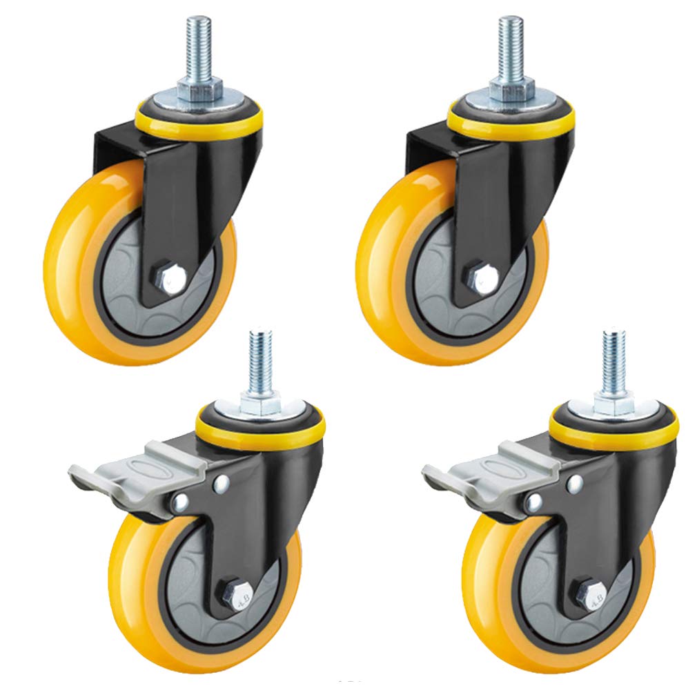 GBRJUYF High-Performance Swivel Cs Heavy-Duty Furniture Wheels 4 Industrial Polyurethane Trolley Castors Yellow Double Safety Locking Ideal for Heavy Loads