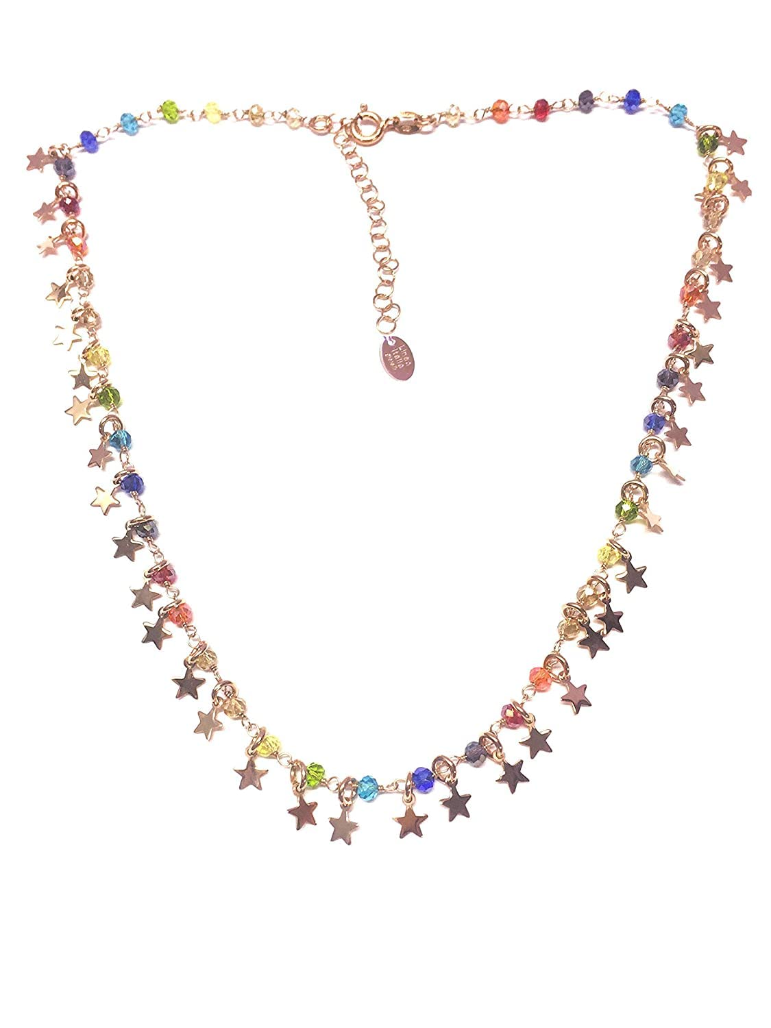 Linea Italia Gioielli - Collana Girocollo per Donna in Argento 925 Placcato Rosa con Stelle e Pietre Colorate - Made in Italy