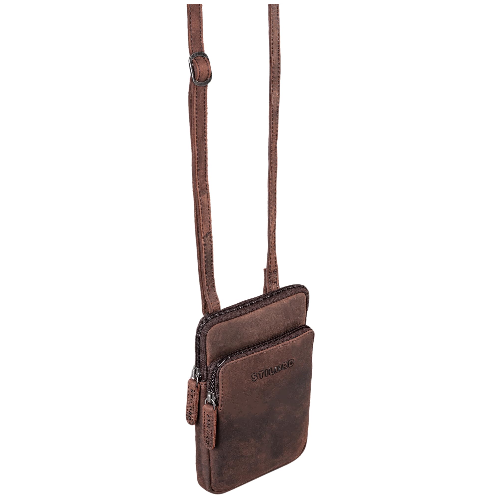 STILORD Elin Brustbeutel Leder groß Herren Damen Handy Umhängetasche echtes Vintage Leder zamora braun