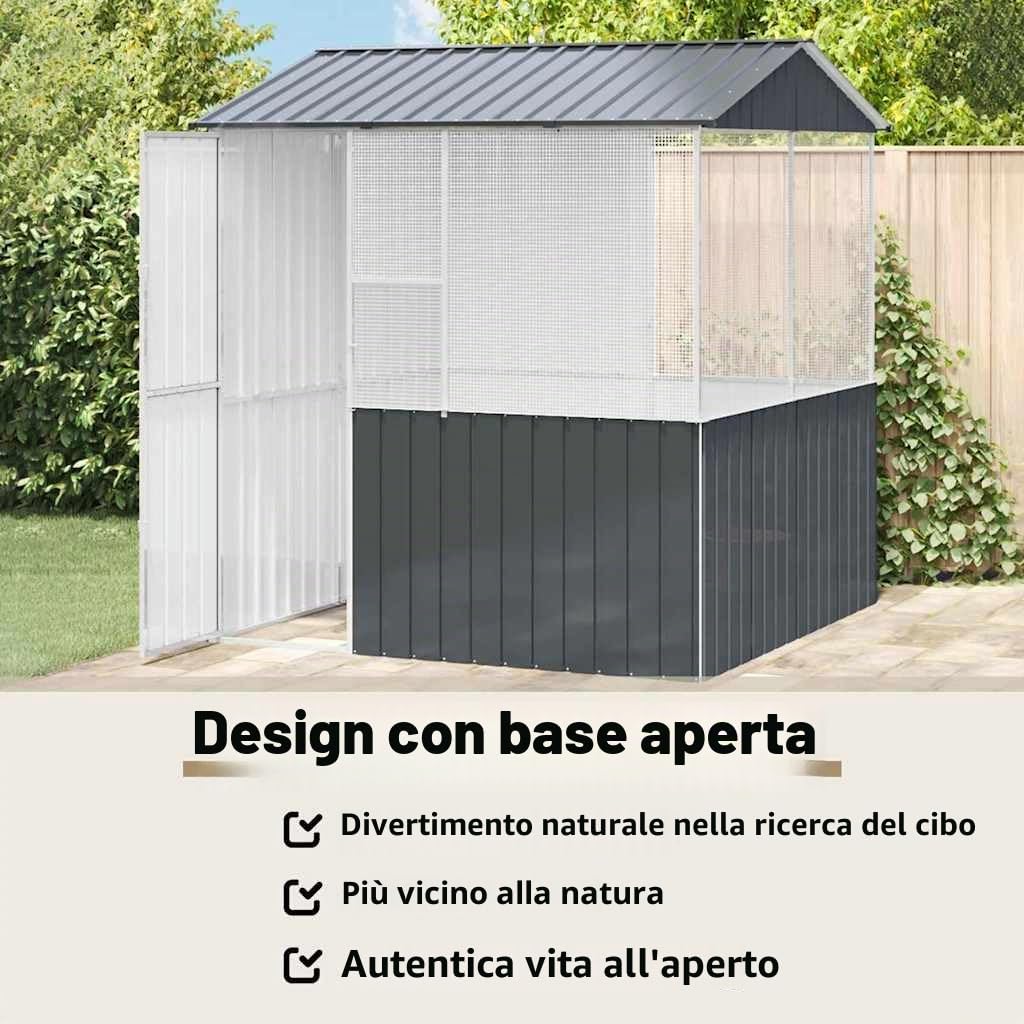 vidaXL Gabbia per Uccelli Antracite 215 x 209 x 230 cm Acciaio zincato, Giardino e Terrazza, Ampia Voliera Rettangolare, Moderna, Resistente, Spaziosa per Uccelli, Antacite