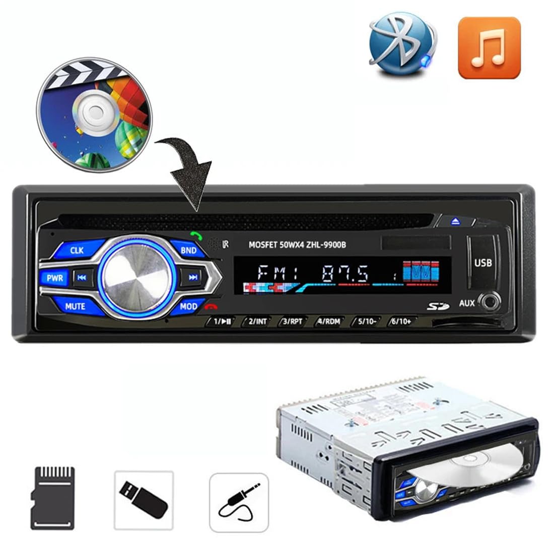 1 Din 12V Voiture Lecteur DVD CD véhicule MP3 stéréo Voiture Mains Libres Autoradio BT Audio Radio 5014 Voiture-Style télécommande sans Fil