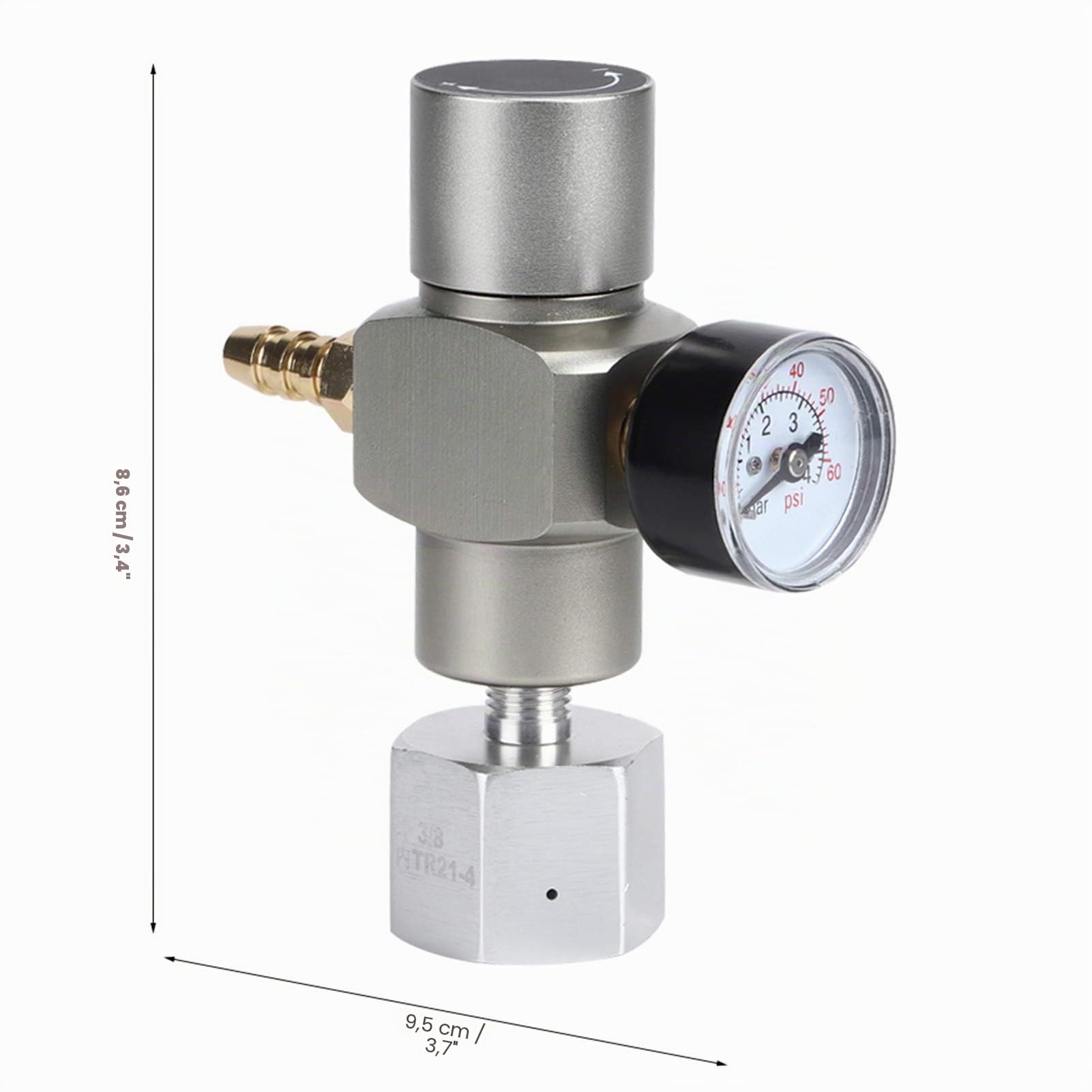 Regler CO2 Gasregler 2 in 1 Soda Manometer mit Adapter 3/8 Zoll auf TR21.4