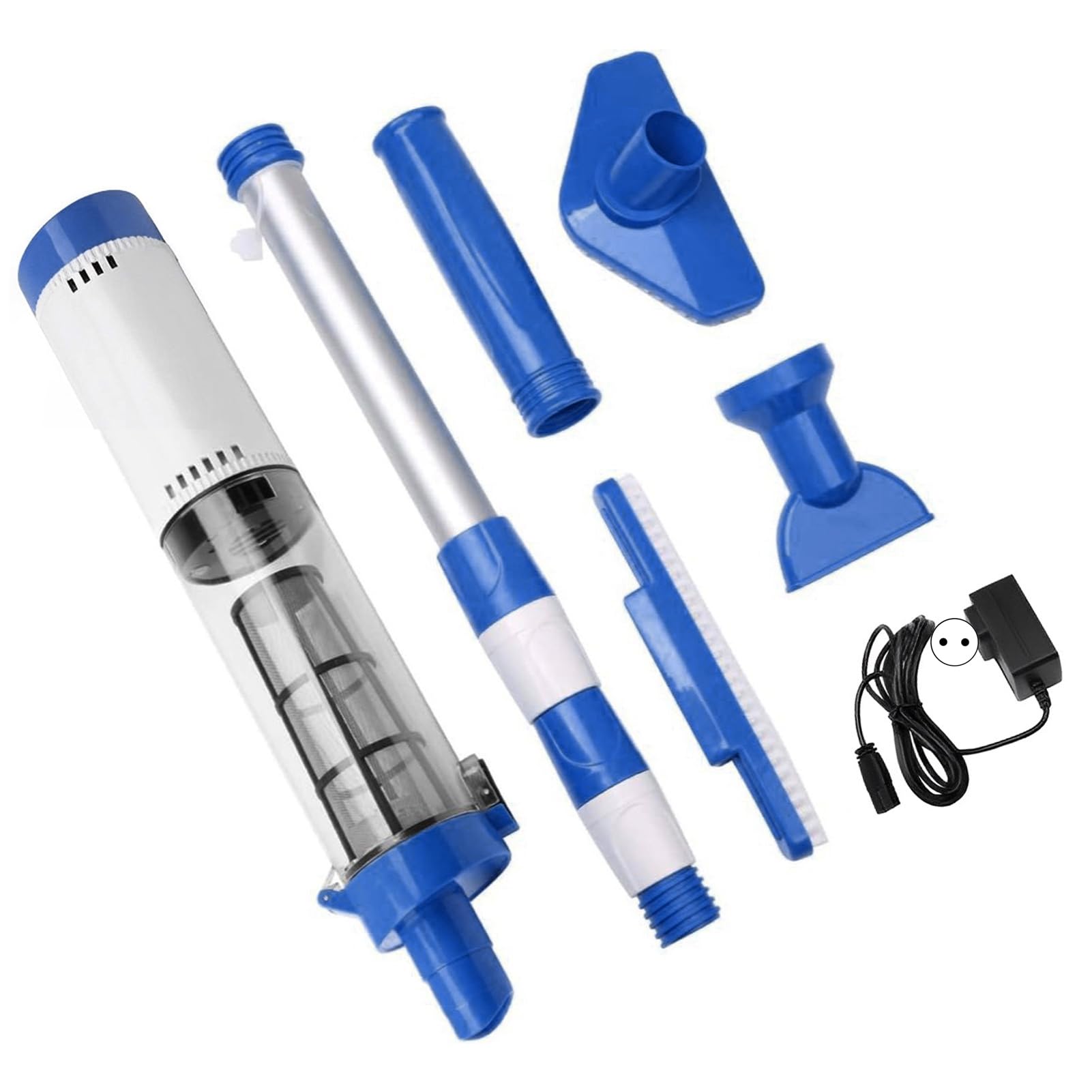 Pool Vakuum für den OberIrdischen Pool, 3 in 1 Kabellos Wiederaufladbare Pool Vakuum, piscina portatile und 3 Austauschbare Bürstenköpfe, Für Spas, Whirlpools und Kleine Pools Blu