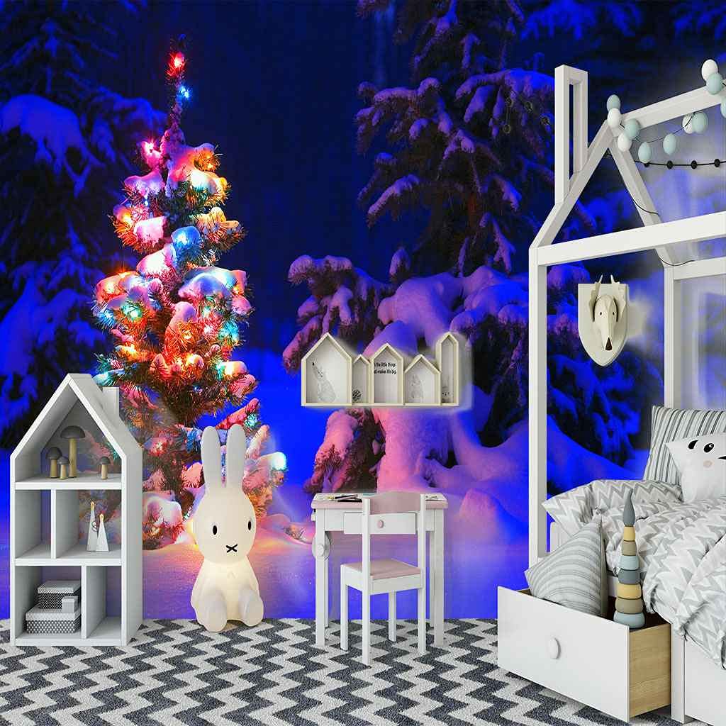Poster Mural Géant Noël Bleu pour Salon et Restaurant Moderne Décoration 3D