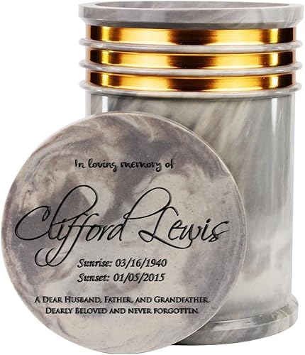 Innovatronix Urna de cremación de mármol cultivada personalizada con grabado láser en la parte superior para cenizas humanas de tamaño adulto, hecha