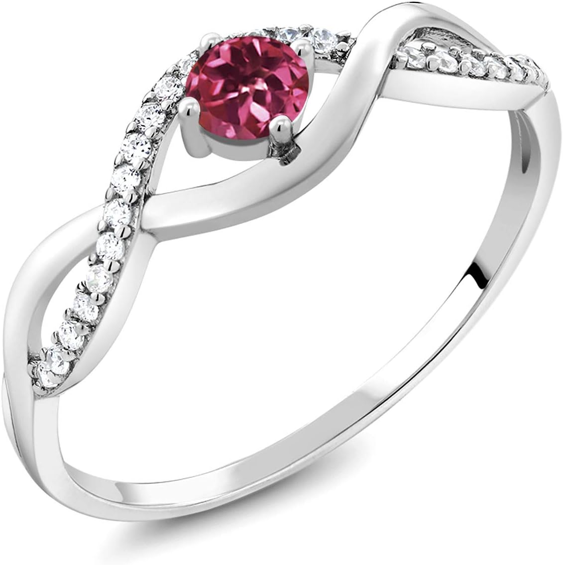 Gem Stone King 4MM Round Gemstone Birthstone Infinity Ring | 925 Sterling Silver | Wedding Engagement Anniversary Promise Ring For Women | Available In Size 5, 6, 7, 8, 9