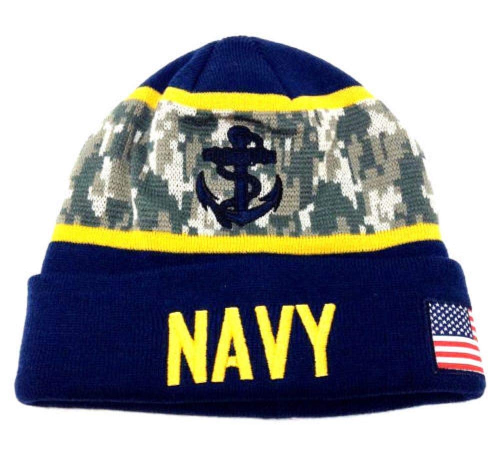 Icon Sports U.S. Military Beanie - Official Navy Embroidered Black Digital Camo Winter Knit Cap For Men & Women - View #7