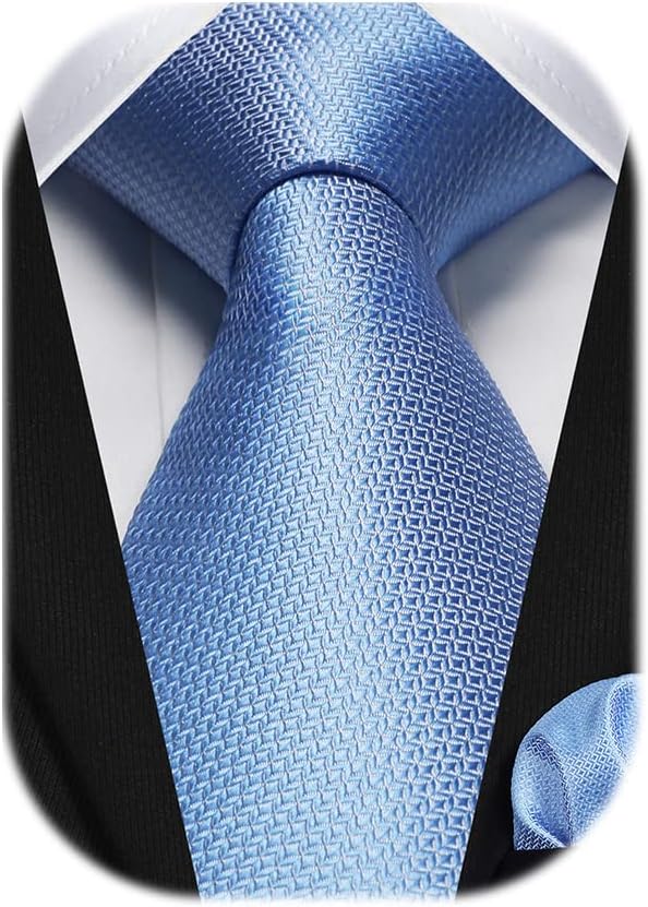 Men's Tie and Pocket Square Set Solid Check Necktie with Handkerchief Formal Classic Elegant Ties for Men Wedding Business Ceremony Banquet