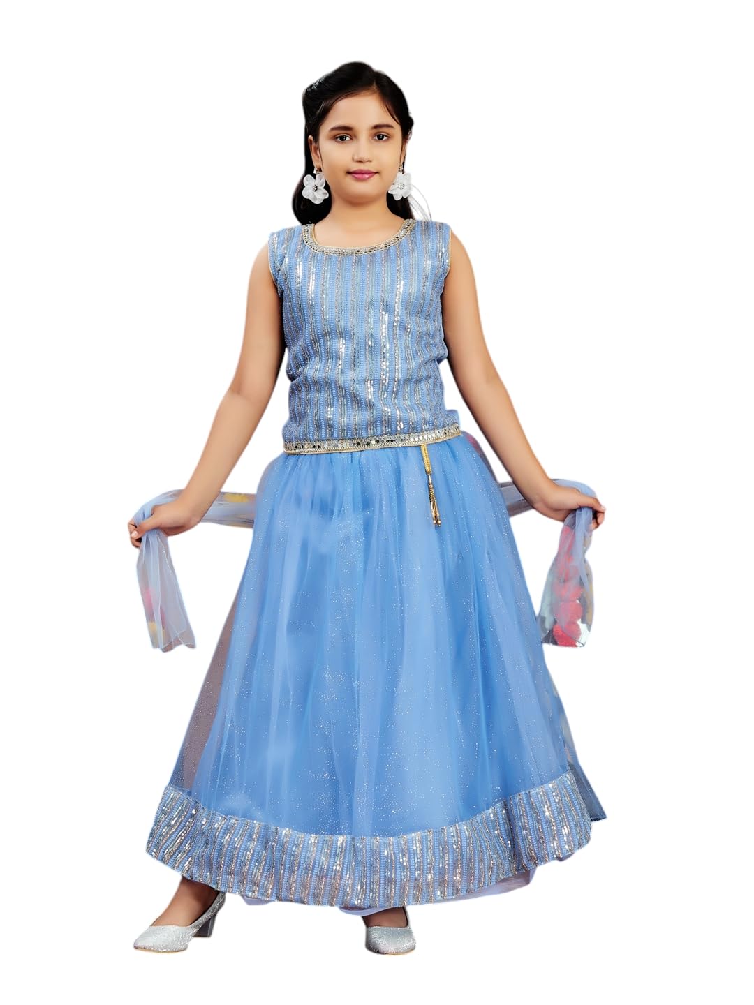 Aarika Girls Ethnic Wear Blue Colour Sequin Embroidery Net Lehenga Choli Set (10-15 Years)