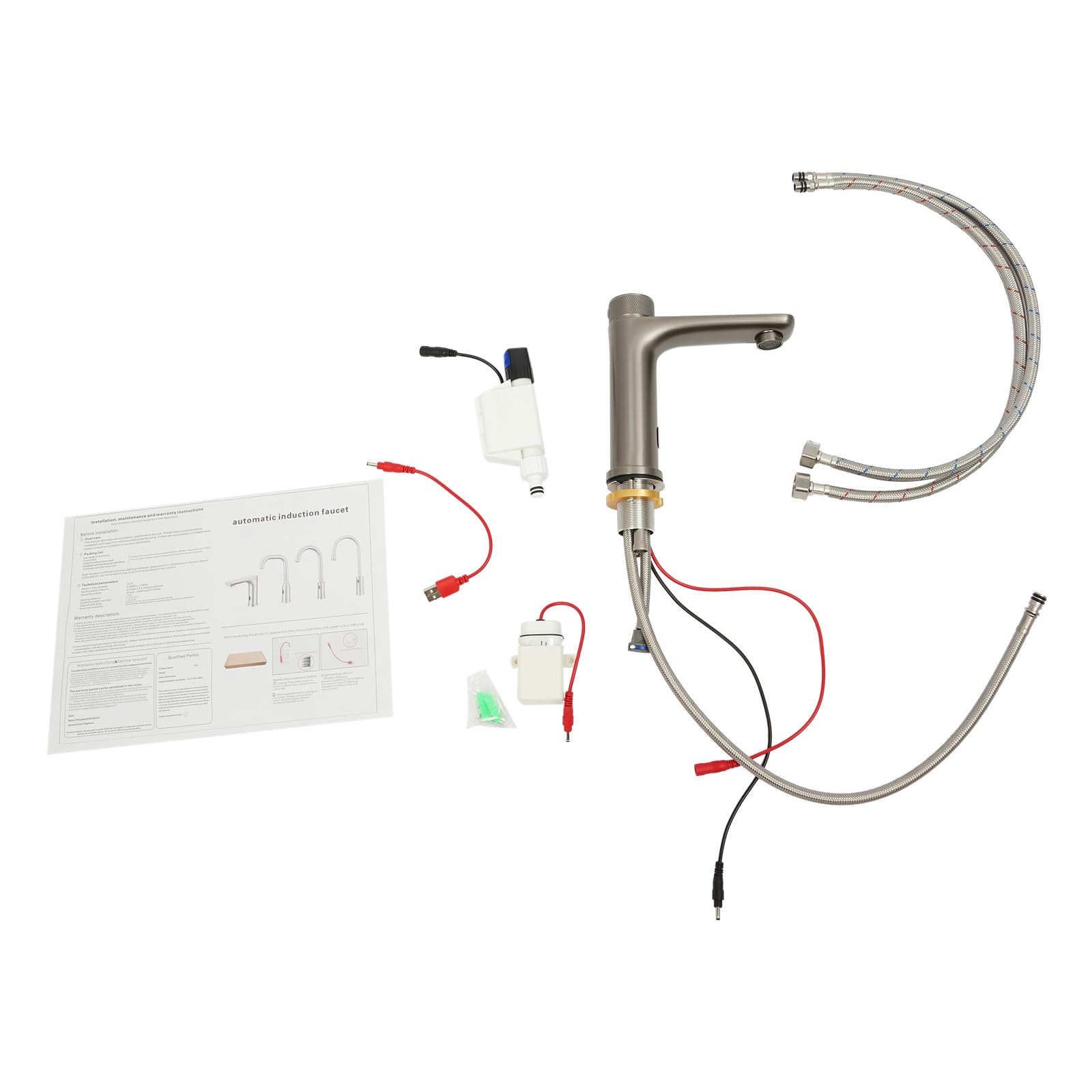 Bateria łazienkowa z czujnikiem podczerwieni, armatura z czujnikiem 5 V, automatyczna armatura ze stali nierdzewnej 304, bezdotykowa bateria umywalkowa z USB/baterią, regulacja temperatury