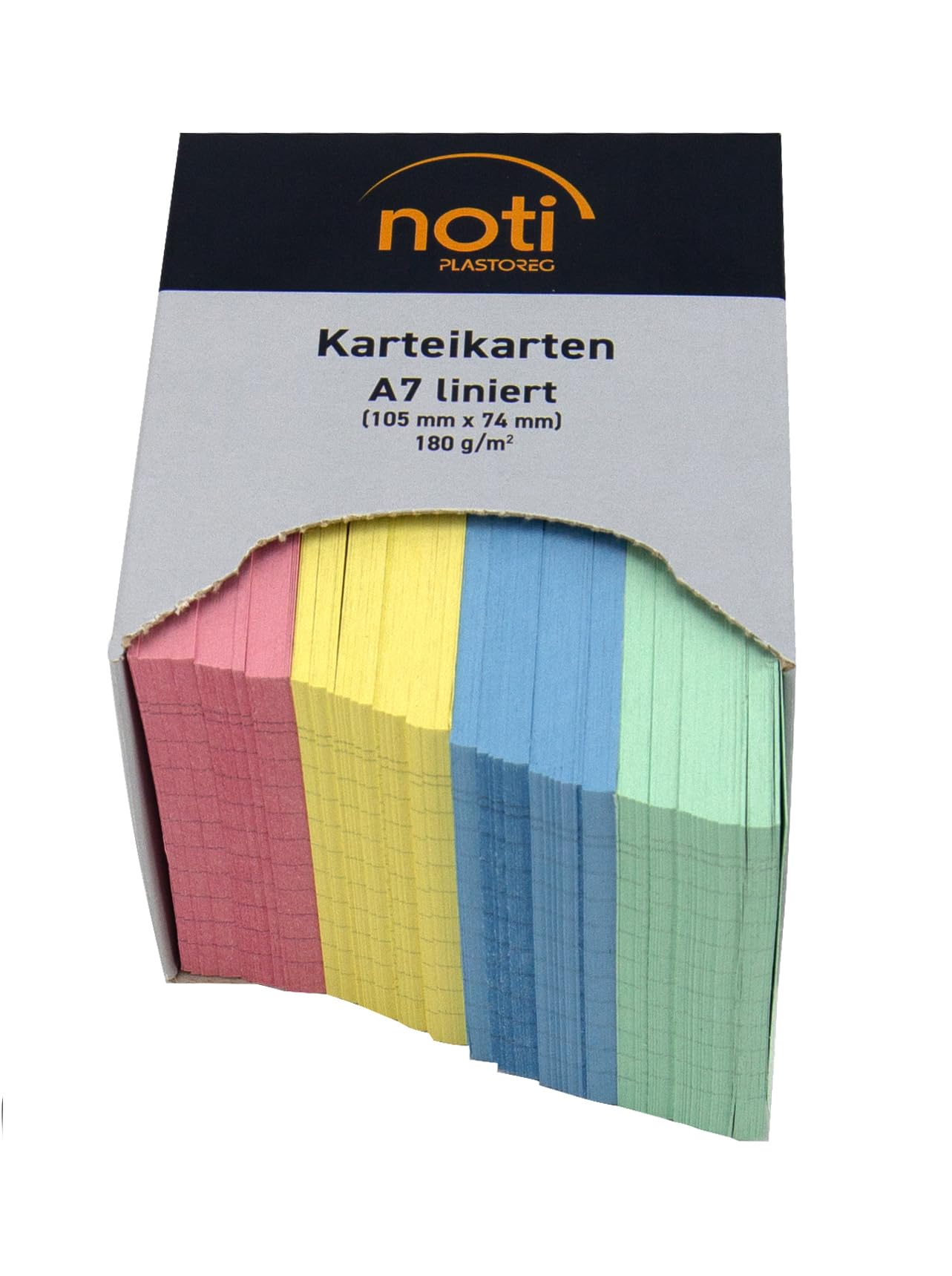 Fiszki A7, 105 x 74 mm, w linie, różne kolory, 400 sztuk w praktycznym pudełku, do słownictwa, jako karty do nauki, do biura i szkoły, gramatura 180 g/m²