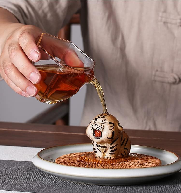 Chinese Purple Clay Tea Pet Tiger Cute Funny Tea Accessories Lazy Kung Fu Tea Sets For Tea Lovers Home Car Shelves Decor (Yellow) image 5