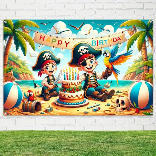 Image of BlissYard Pirate Treasure Happy Birthday Banner 71x43 Inch