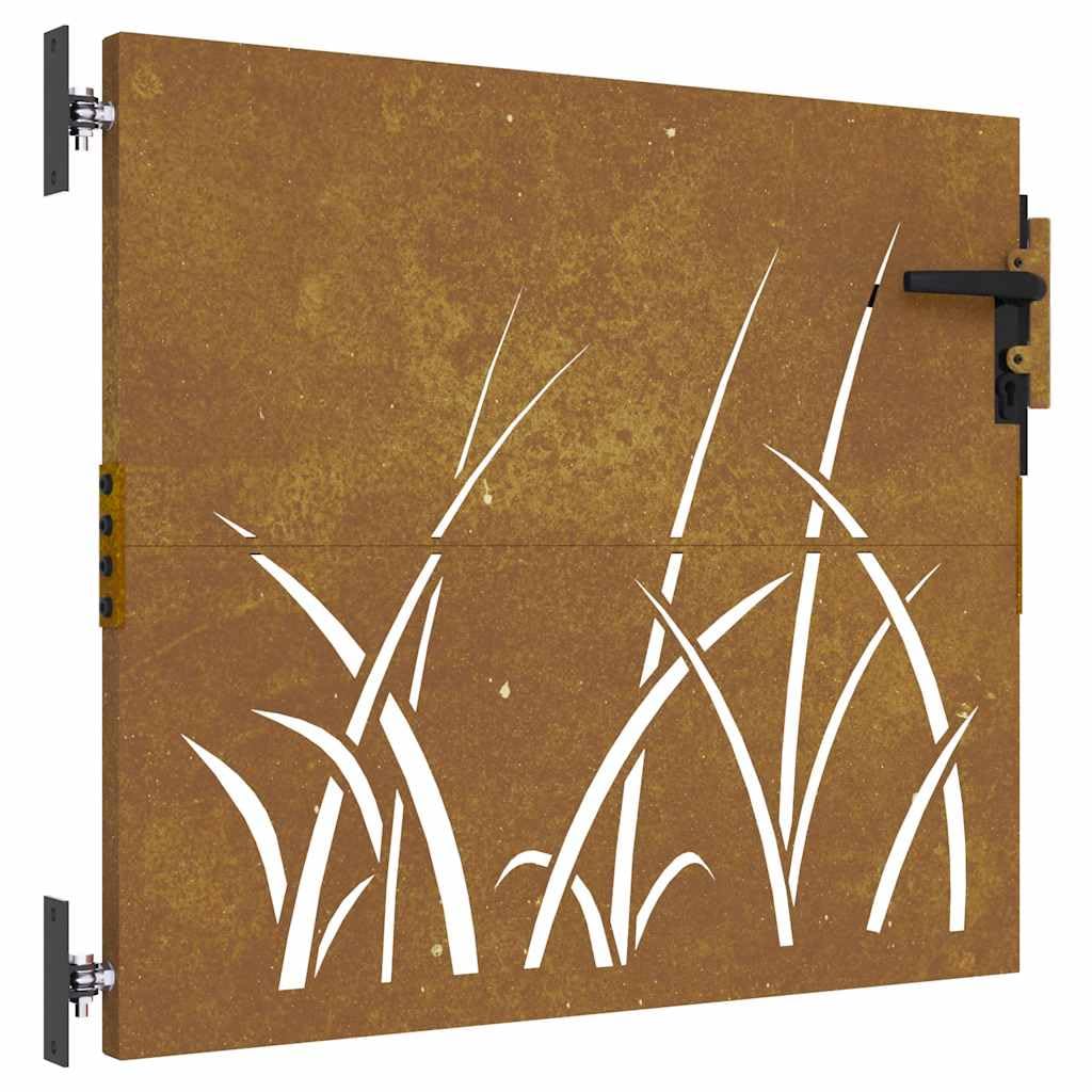 vidaXL Puerta de jardín Acero corten diseño Hierba 85x75 cm, Puerta de Metal, Puerta Delantera de jardín, Puerta de jardín con Cerradura