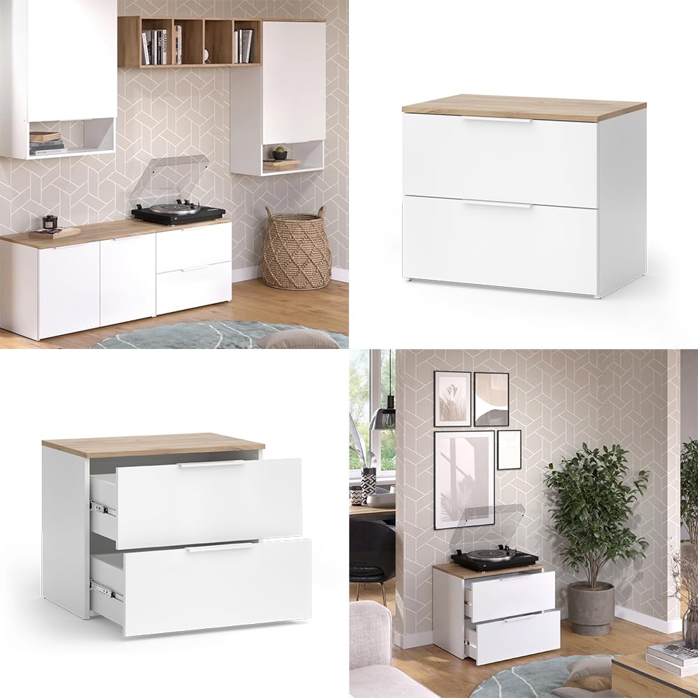 Vicco Commode Wido, Blanc/Sonoma, 60x50cm avec 2 tiroirs, pour Le Rangement de vêtements et d’Objets du Quotidien
