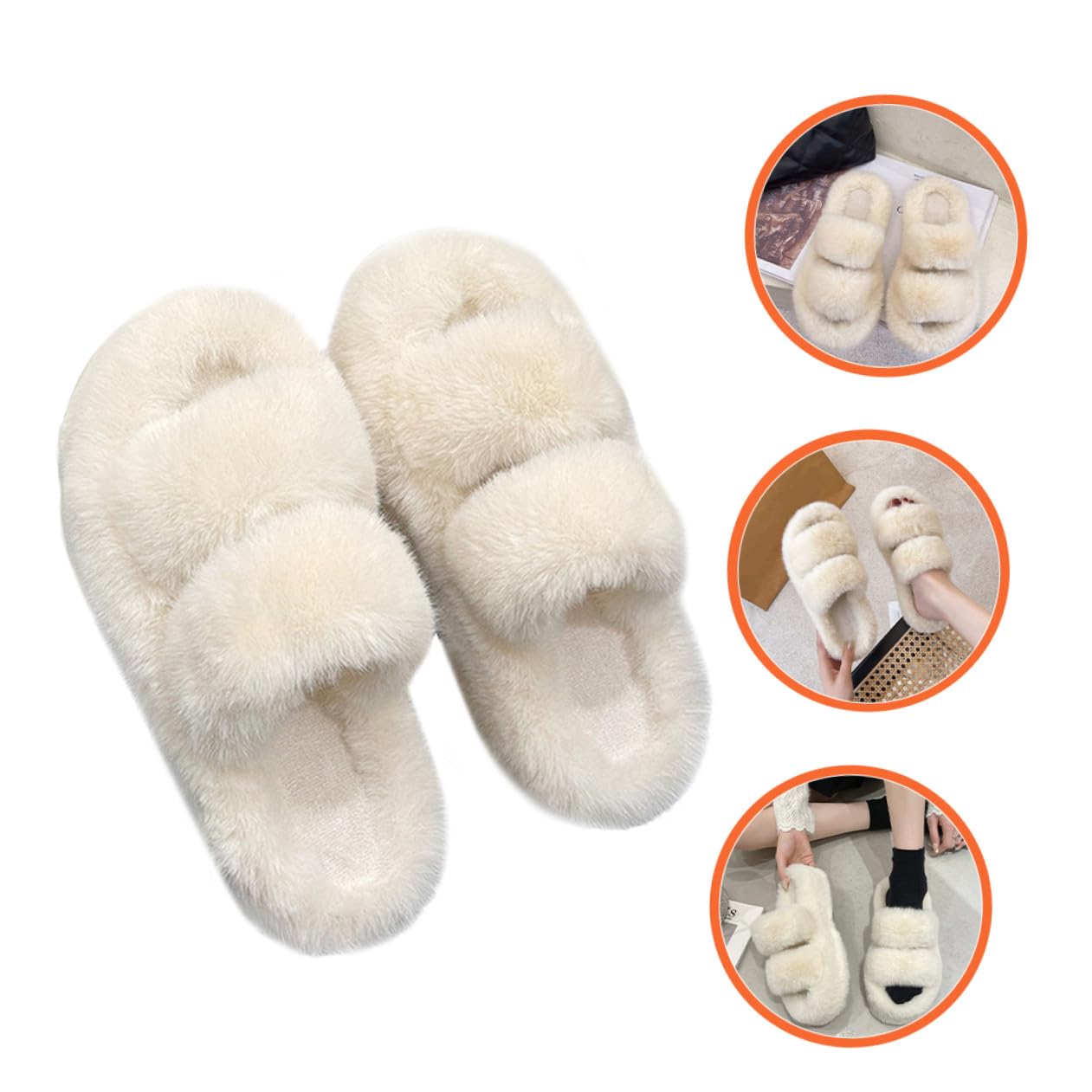 Pantofole da Casa da Donna Soffici in Peluche, Suola in Gomma | 1 Paio, Bianco, per Interni e Casa, Stile Curato, Adatte ad Autunno e Inverno