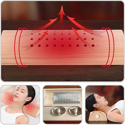 Miniatura 5 de Almohada de madera terapéutica china Moxa Lumbar Almohada coreana de cuello redondo para cuello espalda Moxibustión Soporte lumbar masaje
