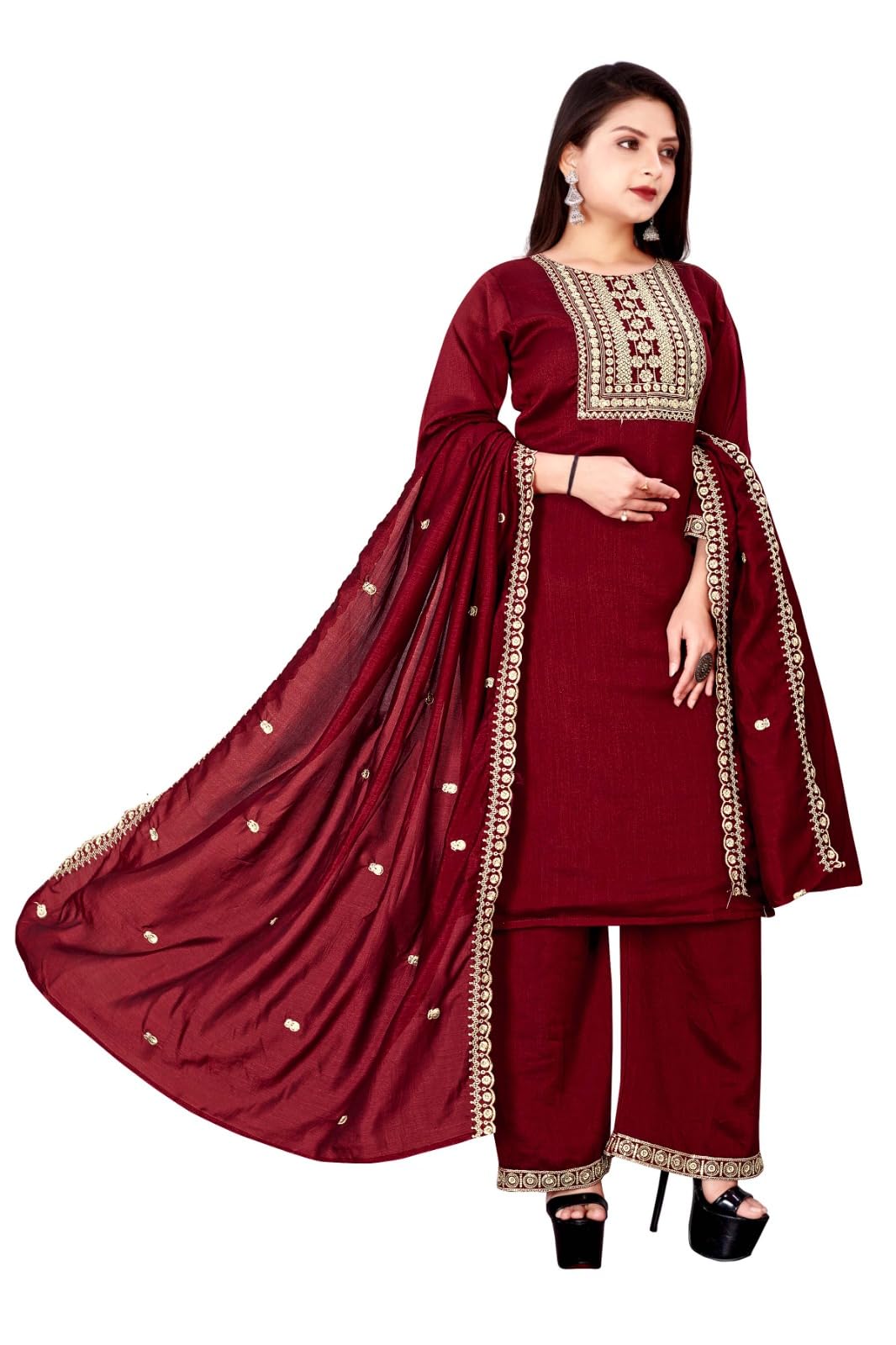 tilki FASHION Women's Vichitra Silk Embroidered Kurta Pant with Dupatta Set | Ethnic Wear Salwar Suit-picture-38