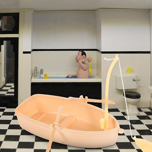 Miniatura 5 de Ciieeo 1 juego de figura de barco en miniatura de plástico para pesca, barco, natación, estilo chino, modelo de barco, océano, playa, jardín, micro