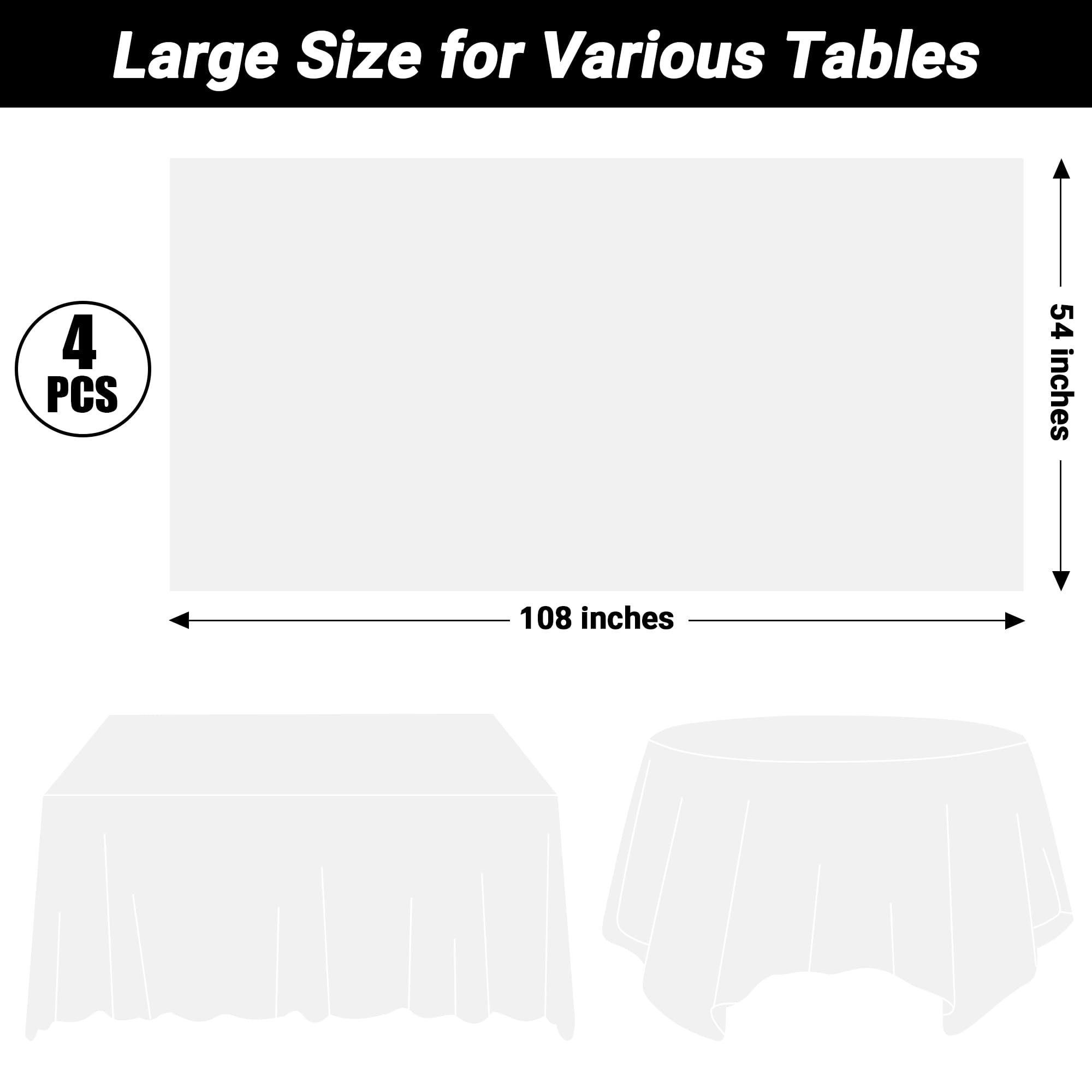 4 Packs White Plastic Tablecloth, Sturdy Disposable Table Cloth, 54 X 108 Inches Paper Table Cloths for Parties Disposable, Effortless Cleanup for Picnic Table Cloths Parties Birthday and Any Occasion