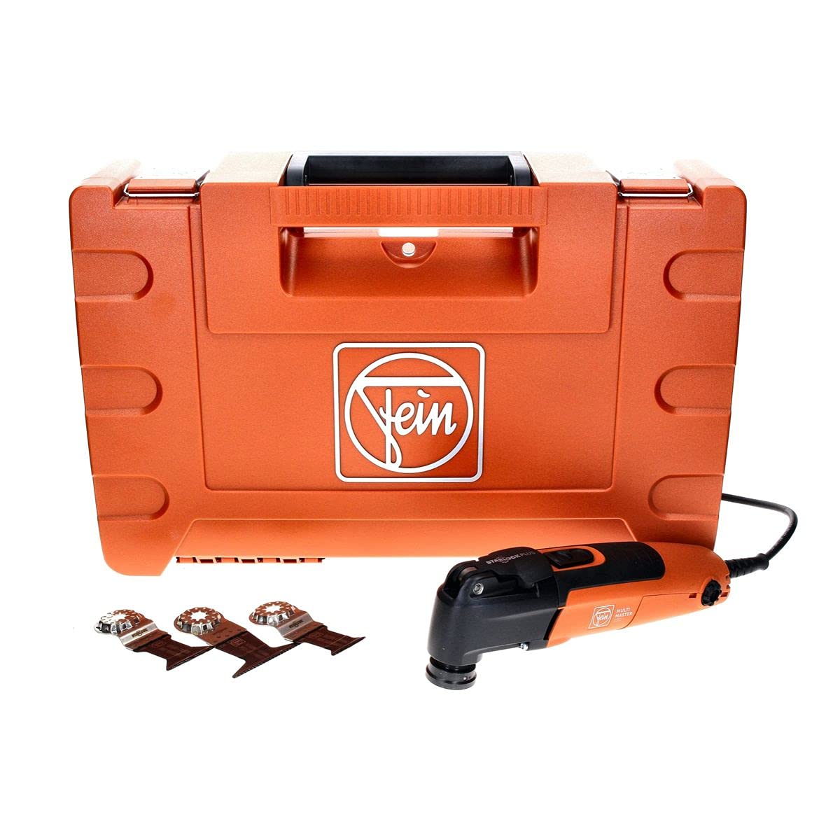 FEIN Multimaster MM 300 Plus Start, Utensile multifunzione con set accessori per taglio legno, metalli, cartongesso e plastica, Attacco portautensile StarlockPlus, Sistema serraggio rapido