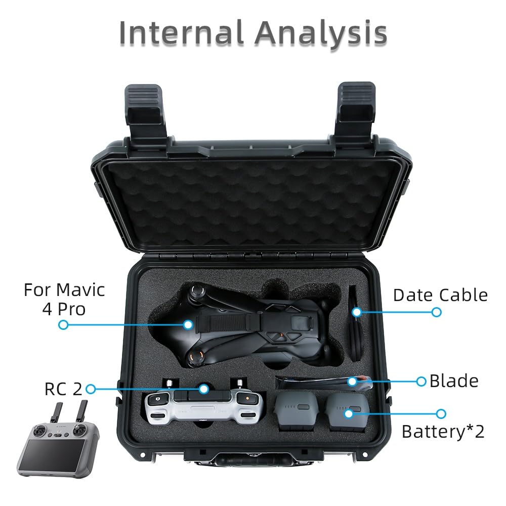 BeisDirect Wasserdichte Hartschale für DJI Mavic 4 Pro, tragbare Aufbewahrungstasche schützende Reise-Tragetasche für DJI RC 2 Fernbedienung, 2 Batterien und Zubehör, Schwarz, Tragetasche