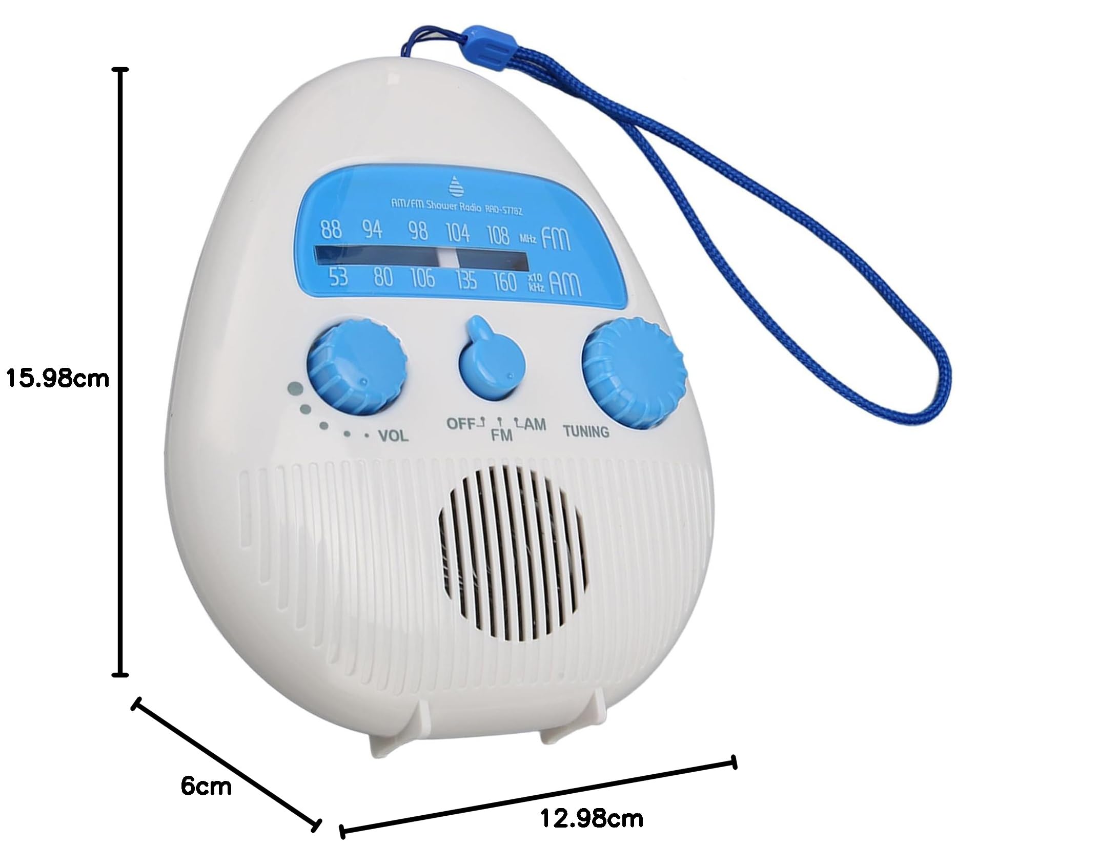 Duschradio, Tragbares AM-FM-Badezimmerradio mit Integriertem Lautsprecher, Hochwertiges ABS-Material, Batteriebetrieben, für die Verwendung in der Dusche und Im Badezimmer