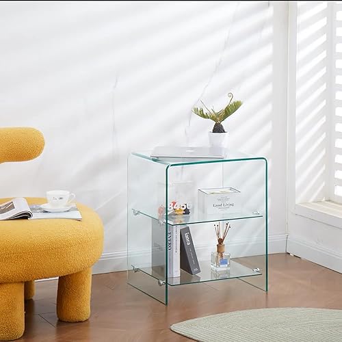 Miniatura 5 de Mesa auxiliar de vidrio templado transparente, mesa auxiliar pequeña para sala de estar, mesita de noche, mesita de noche para dormitorios, mesa