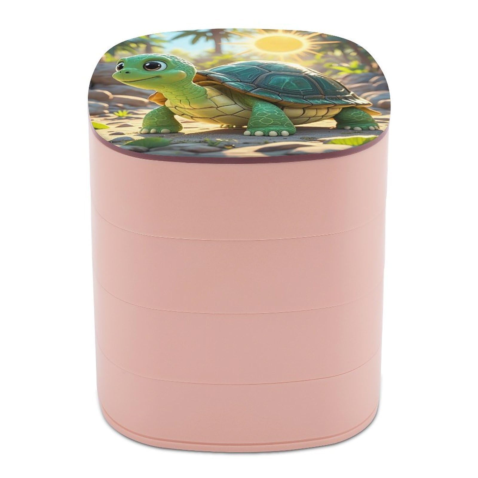 LZQPOEAS Turtle Jewelry Box with Mirror 4-Layer Rotating Travel Jewelry Case Small Jewelry Organizer Portable Jewelry Storage Box Rings Stud Necklaces Earring Holder for Women