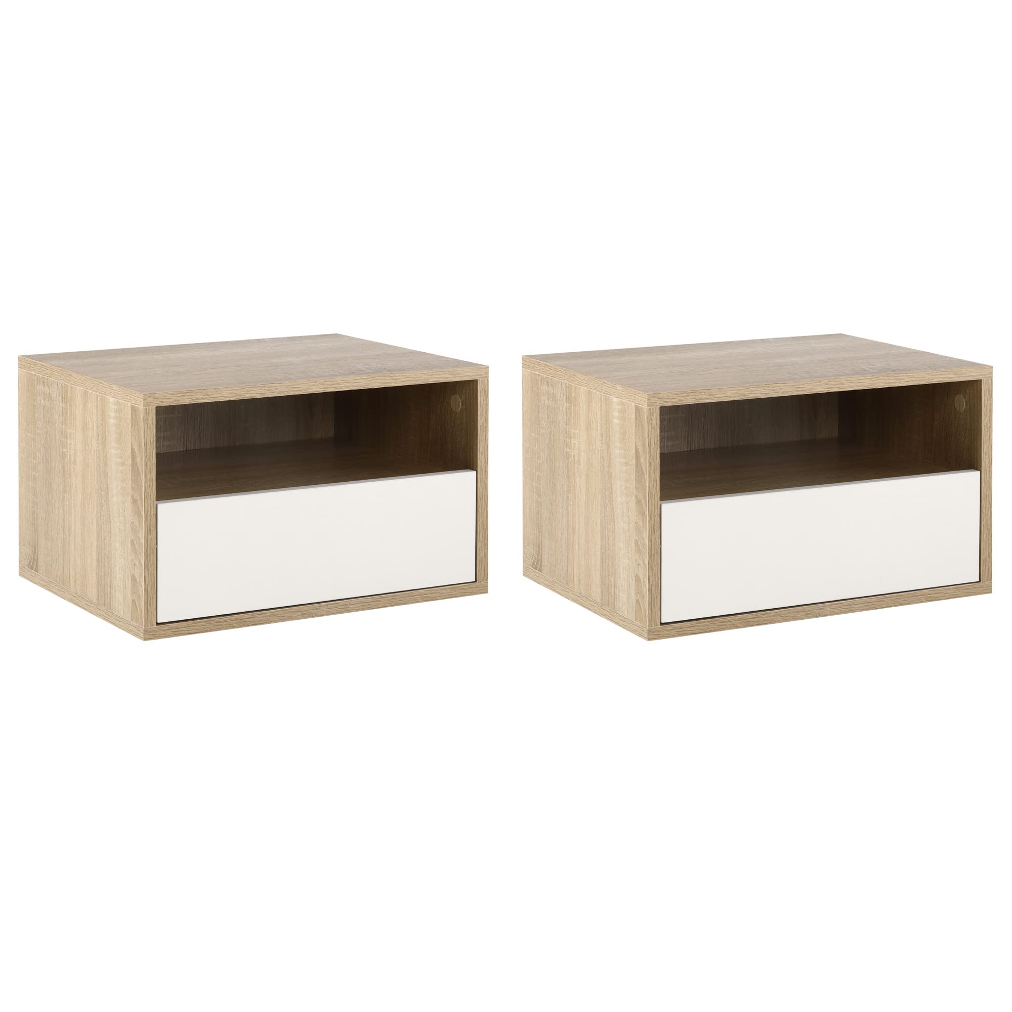 HOMCOM Set 2 Comodini Vintage A Parete – MDF Noce Con Ripiano Aperto, 40x29.5x33.5 Cm, Per Soggiorno E Camera Da Letto