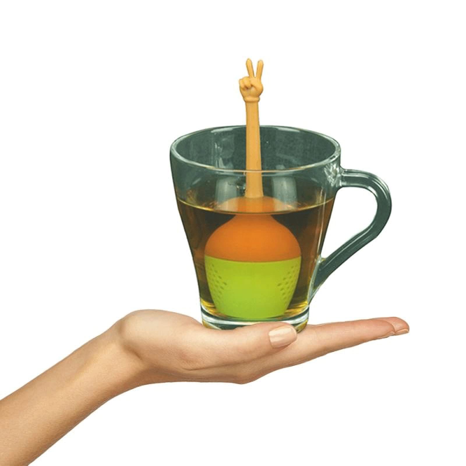 Colador de té, colador de té, infusor de té divertido con gestos de mano, colador de té de silicona de grado FDA, soporte de especias de hierbas para hojas sueltas, accesorios de cocina (E)