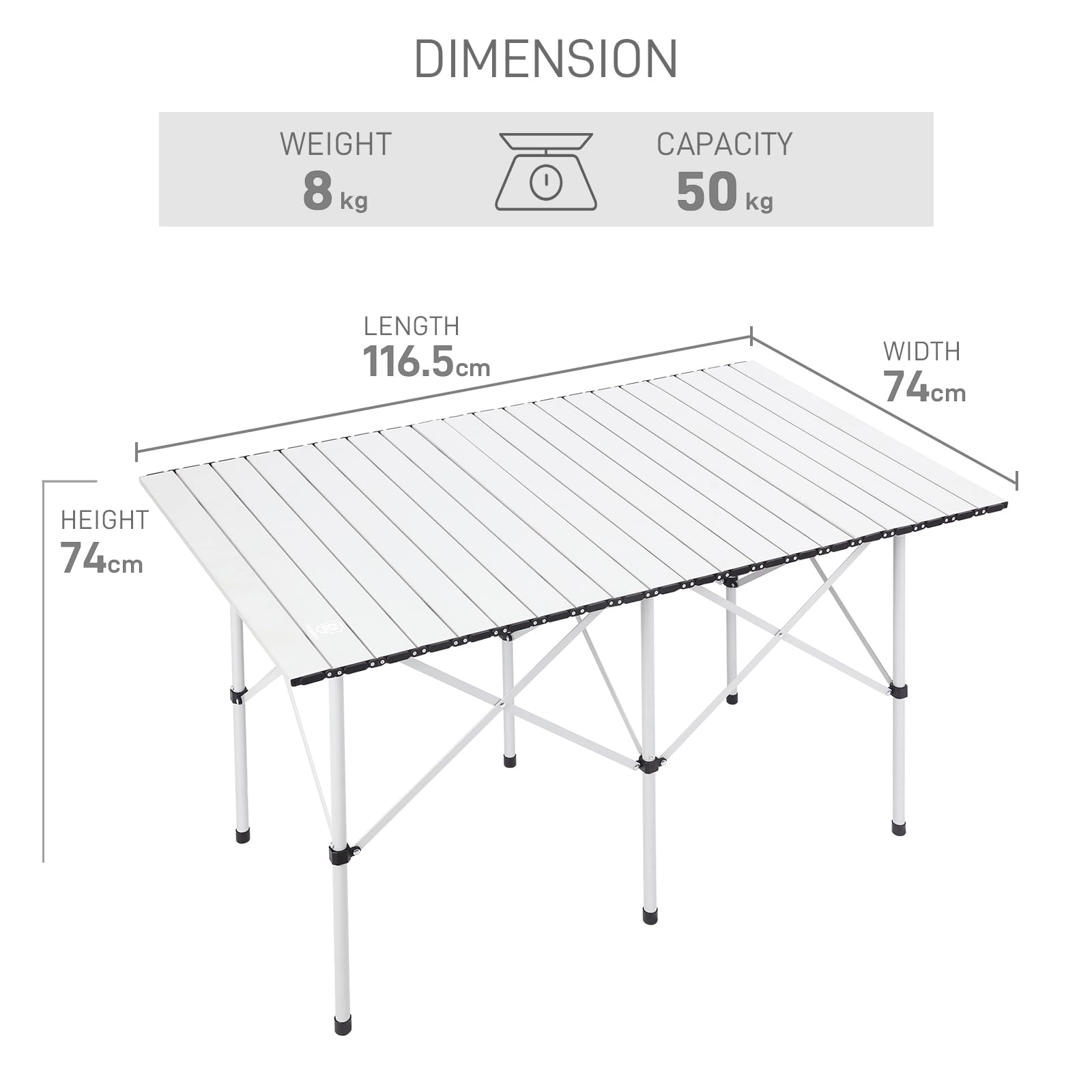 EVER ADVANCED Mesa de Camping Plegable con Tablero de Aluminio 116 x 74 cm para 4-6 Personas, Capacidad Carga de 50 kg, Mesa Plegable con Bolsa de Transporte para Camping, Picnic, jardín