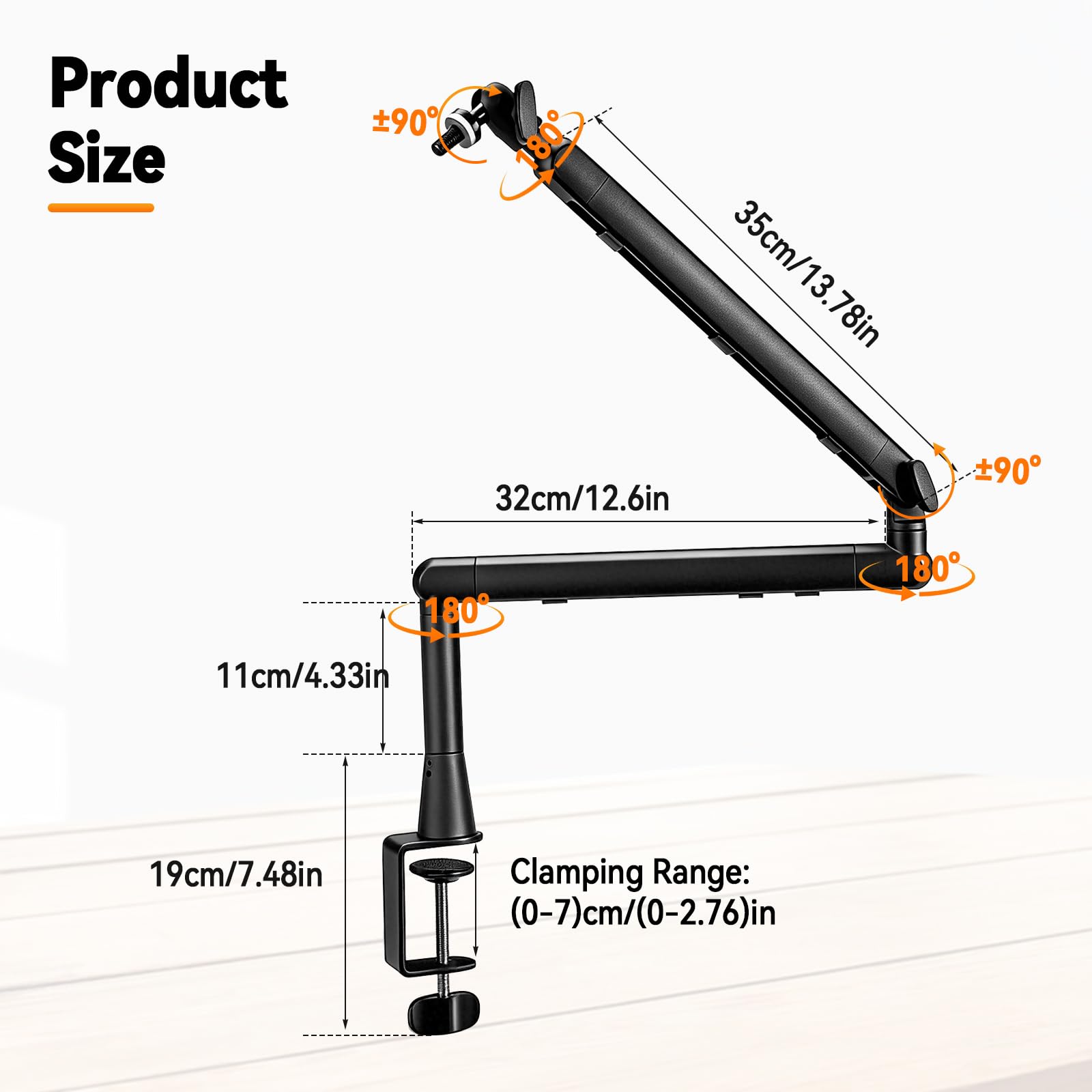 Mikrofonarm Verstellbarer, Overhead Mikrofon Arm 180° e 90° drehbarer Mikrofonständer Tisch Stabiles Microfon Boom Arm Klappbarer Mikrofonhalter für 3/8 "- e 5/8" - Standardanschlüsse