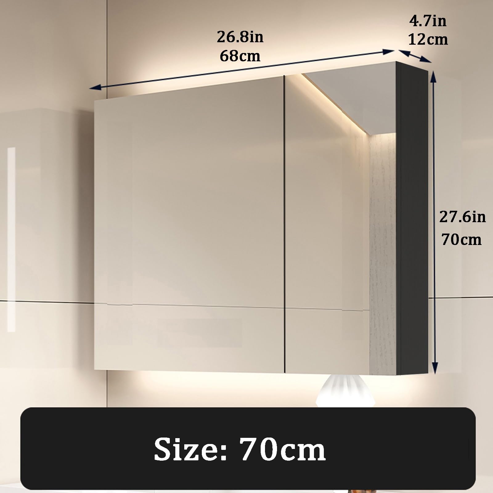LED-Badezimmer-Spiegelschrank zur Wandmontage mit dimmbarem Touch-Schalter, 2-türiges Design, eingebauter Luftentfeuchter, stilvolle Aufbewahrungslösung für moderne Badezimmer (Farbe: B Grau)