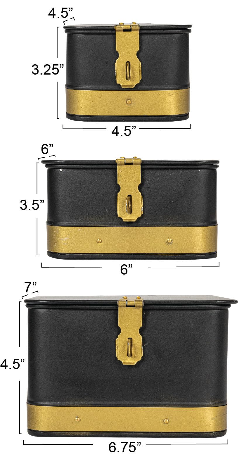 Creative Co-Op Nestable Square Metal Storage Boxes with Hasp Lock, Black, Set of 3